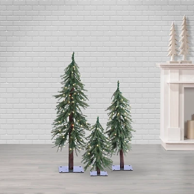 Pre-Lit Assorted Alpine Christmas Trees, Set of 3