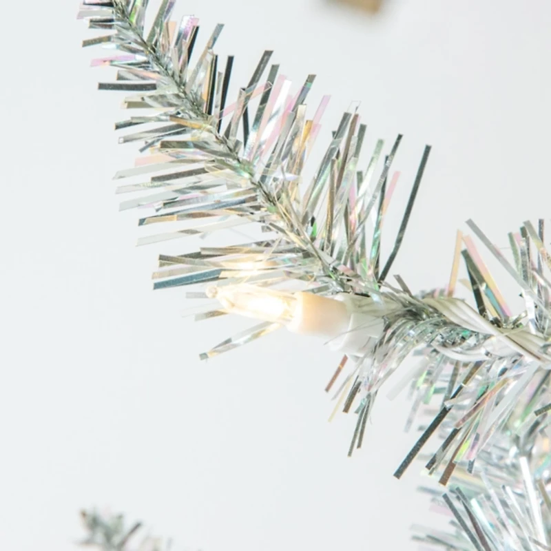 4 ft. Pre-Lit Silver Tinsel Christmas Tree