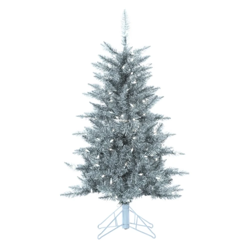 4 ft. Pre-Lit Silver Tinsel Christmas Tree
