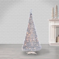 6 ft. Pre-Lit Silver Tinsel Pop-Up Christmas Tree