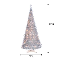 6 ft. Pre-Lit Silver Tinsel Pop-Up Christmas Tree