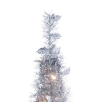 6 ft. Pre-Lit Silver Tinsel Pop-Up Christmas Tree