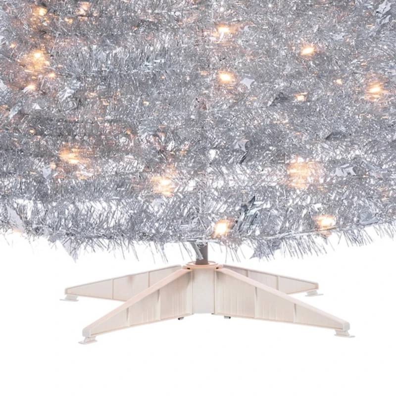 6 ft. Pre-Lit Silver Tinsel Pop-Up Christmas Tree