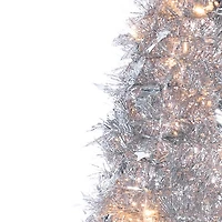 6 ft. Pre-Lit Silver Tinsel Pop-Up Christmas Tree