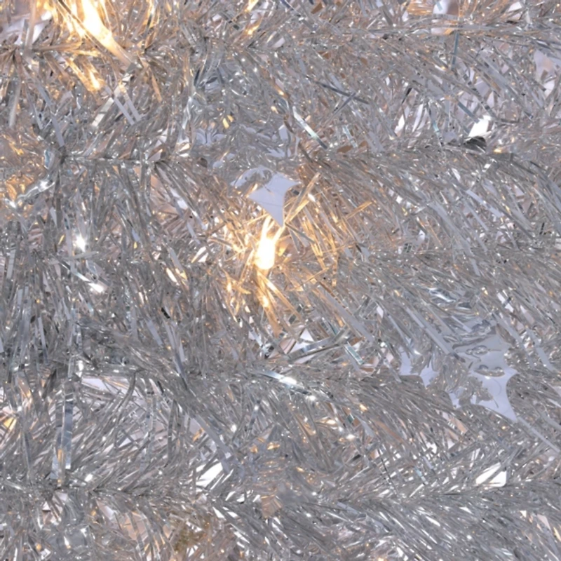 6 ft. Pre-Lit Silver Tinsel Pop-Up Christmas Tree