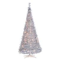 6 ft. Pre-Lit Silver Tinsel Pop-Up Christmas Tree