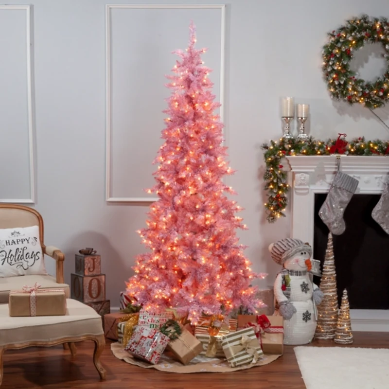 7.5 ft. Pre-Lit Pink Tinsel Christmas Tree
