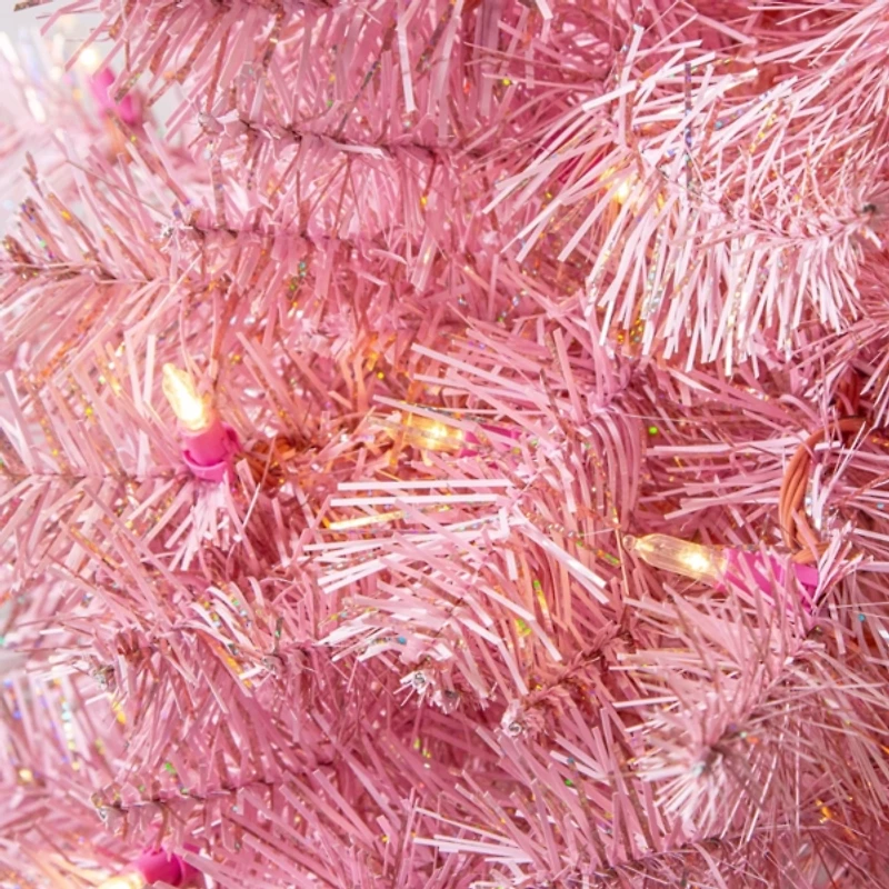 7.5 ft. Pre-Lit Pink Tinsel Christmas Tree