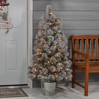 4.5 ft. Pre-Lit Flocked Potted Pine Christmas Tree