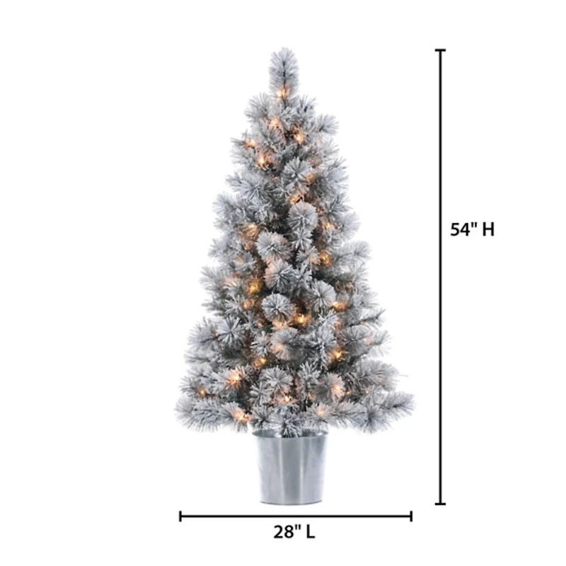 4.5 ft. Pre-Lit Flocked Potted Pine Christmas Tree