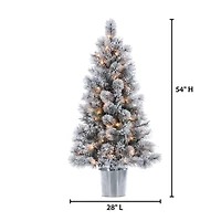 4.5 ft. Pre-Lit Flocked Potted Pine Christmas Tree