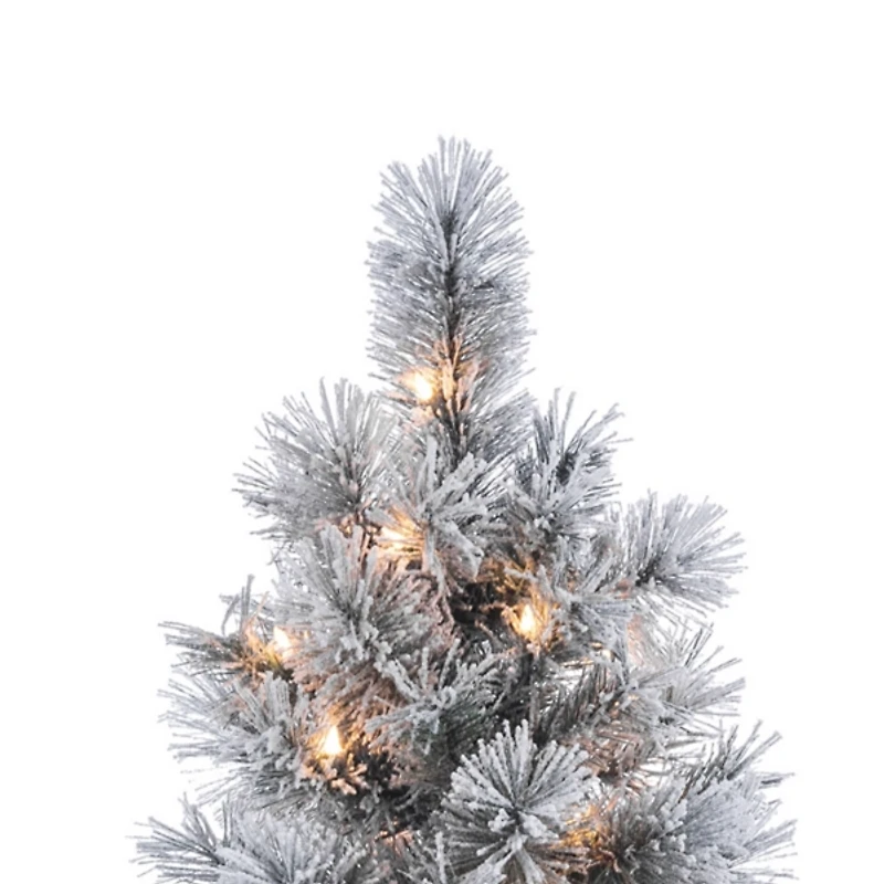 4.5 ft. Pre-Lit Flocked Potted Pine Christmas Tree