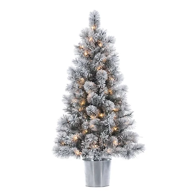 4.5 ft. Pre-Lit Flocked Potted Pine Christmas Tree