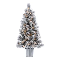 4.5 ft. Pre-Lit Flocked Potted Pine Christmas Tree