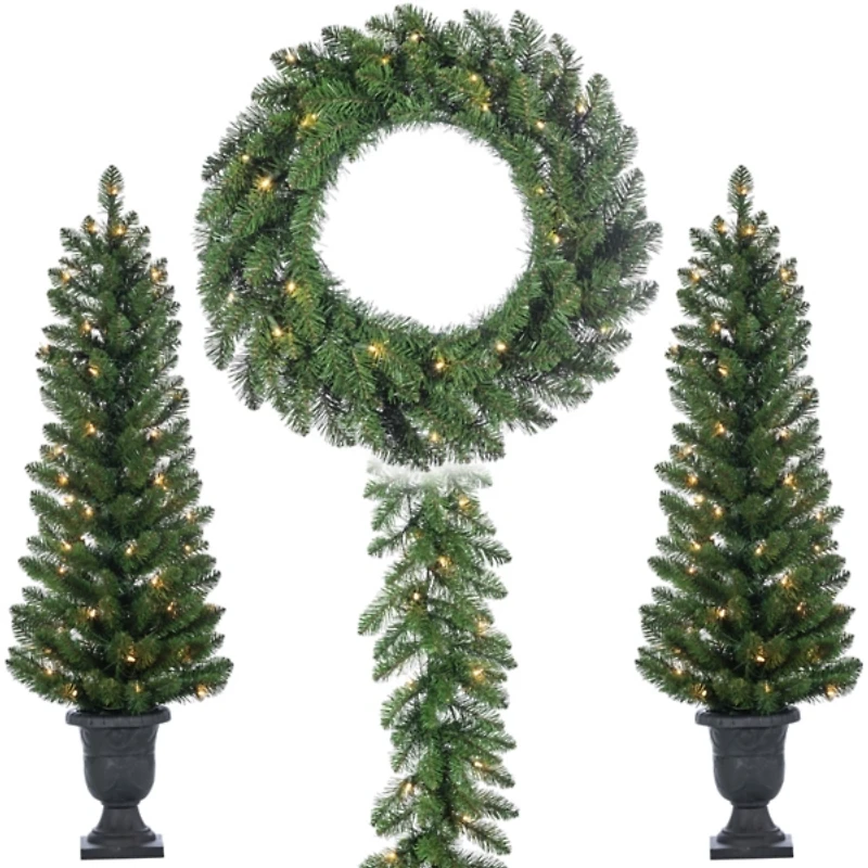 Pre-Lit Vancouver Pine 4-pc. Christmas Floral Set