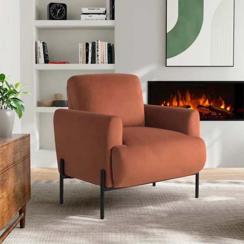 Rust Velvet Upholstered Knox Accent Chair