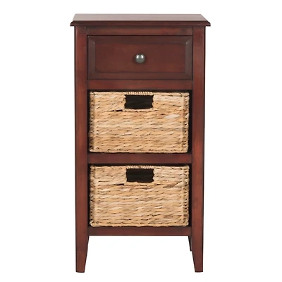 Cherry Wood Woven Baskets Everly Accent Table