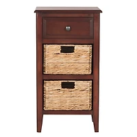 Cherry Wood Woven Baskets Everly Accent Table