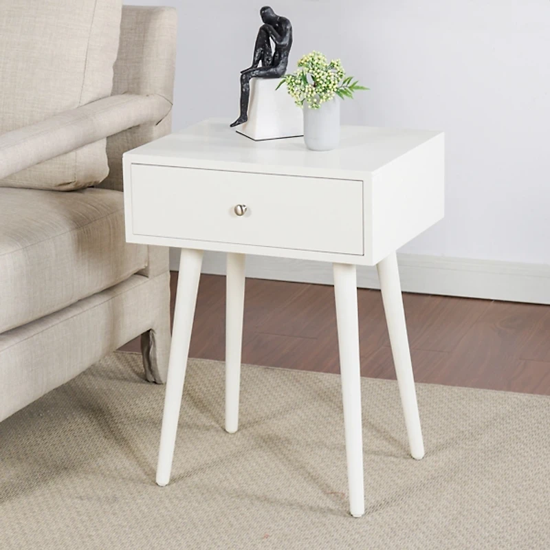 White Wood 1-Drawer Arthur Accent Table