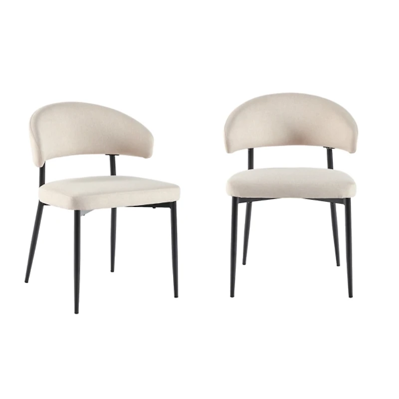 Ivory and Black Curved Dining Chairs, Set of 2