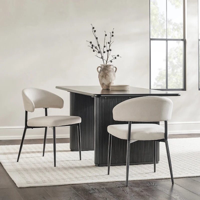 Ivory and Black Curved Dining Chairs, Set of 2