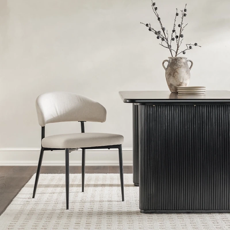 Ivory and Black Curved Dining Chairs, Set of 2