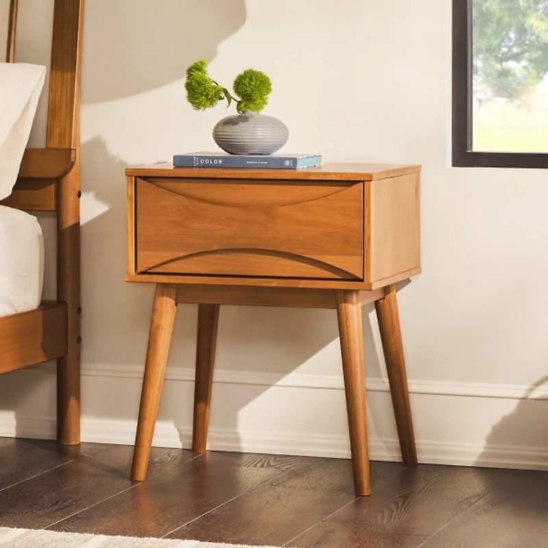 Caramel Wood Mid-Century Modern Nightstand