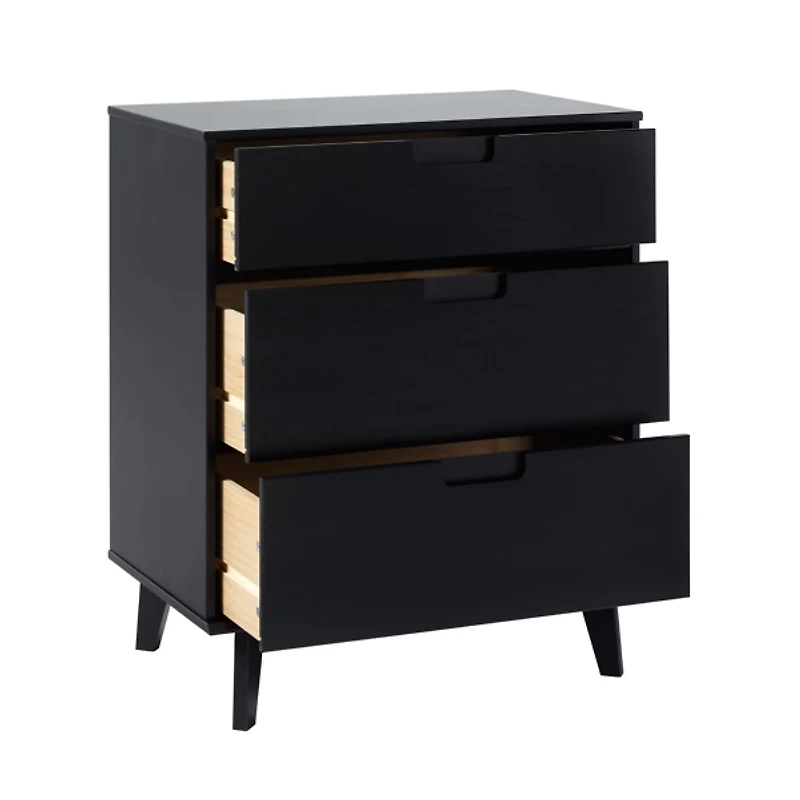Black Wood Modern 3-Drawer Dresser
