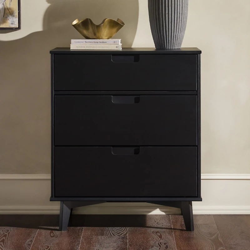 Black Wood Modern 3-Drawer Dresser