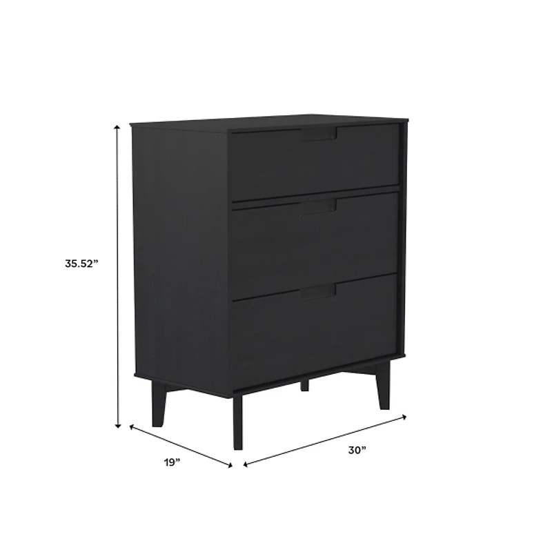 Black Wood Modern 3-Drawer Dresser