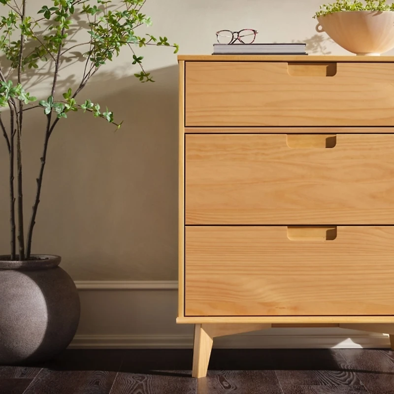 Natural Wood Modern 3-Drawer Dresser