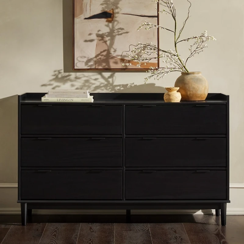 Black Wood 6-Drawer Chest