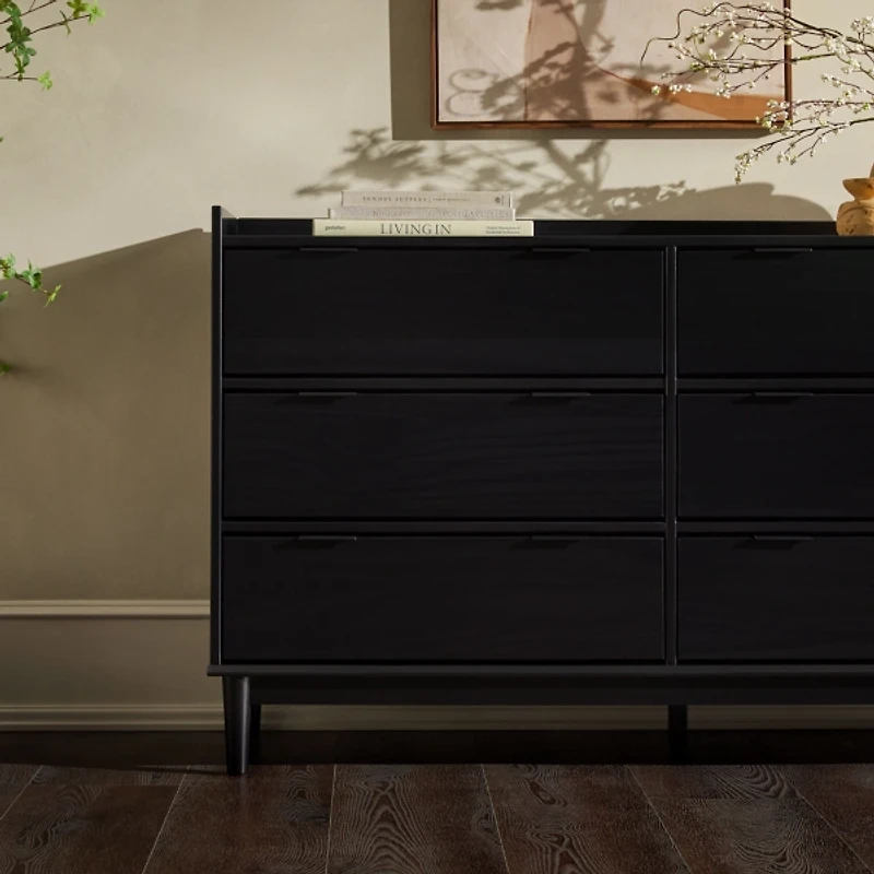 Black Wood 6-Drawer Chest