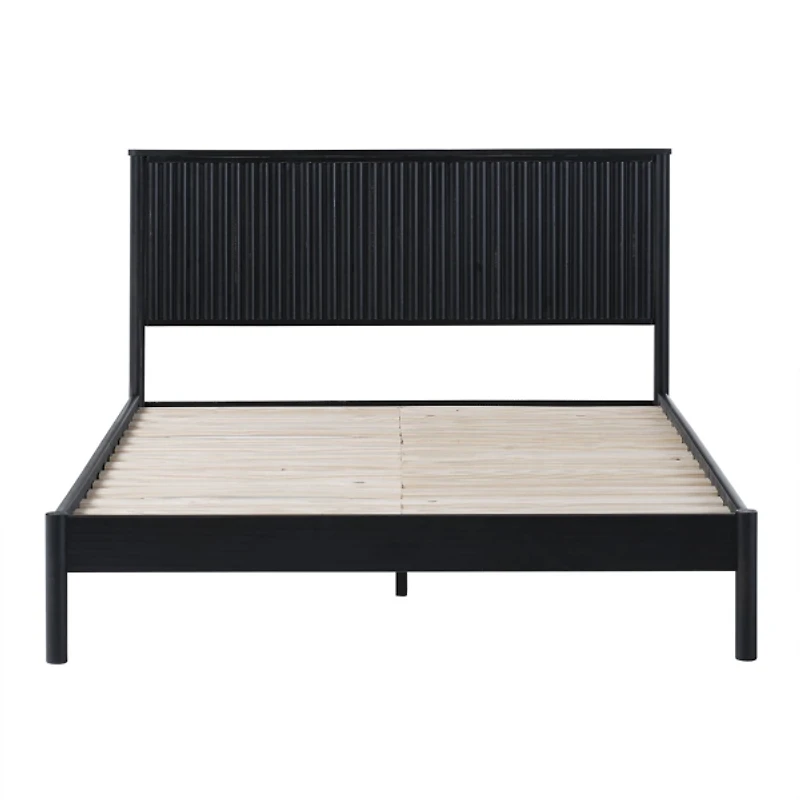 Black Reeded Headboard Queen Bed