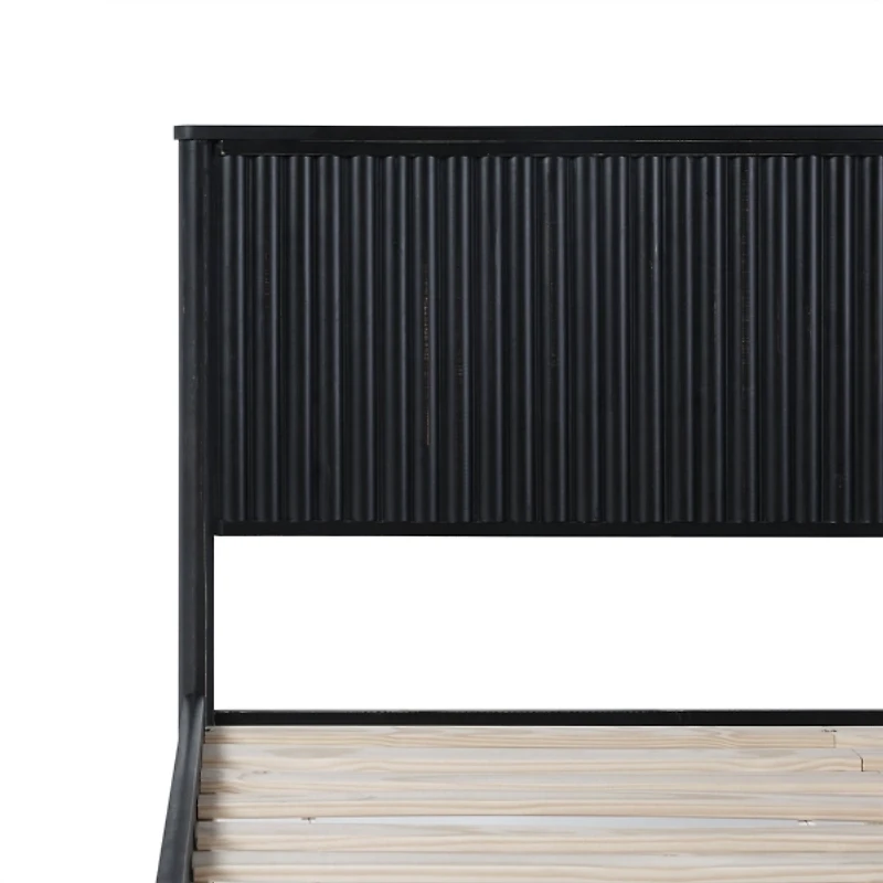 Black Reeded Headboard Queen Bed