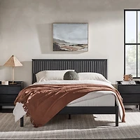 Black Reeded Headboard Queen Bed