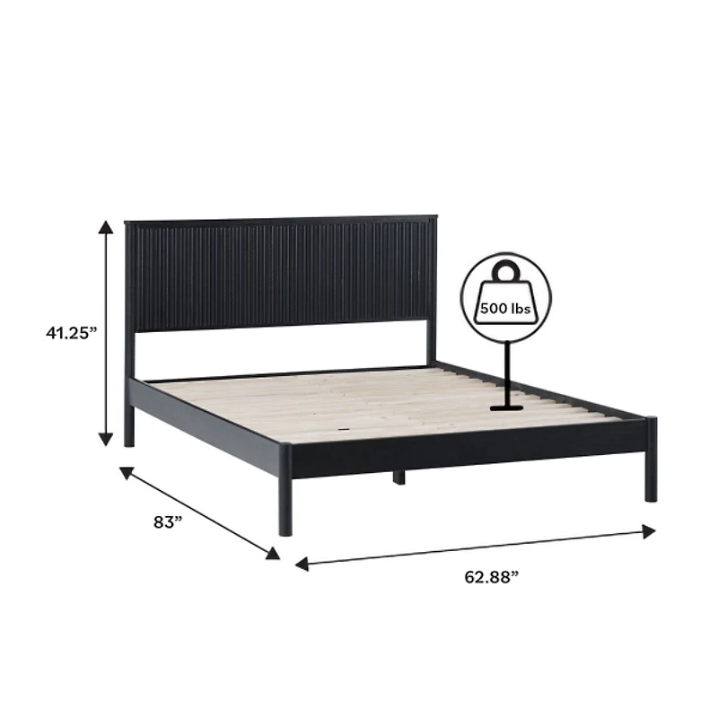 Black Reeded Headboard Queen Bed