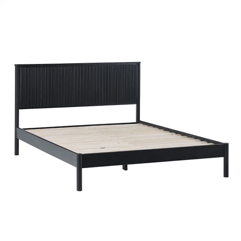 Black Reeded Headboard Queen Bed