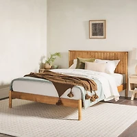 Natural Reeded Headboard Queen Bed