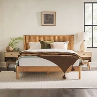 Natural Reeded Headboard Queen Bed