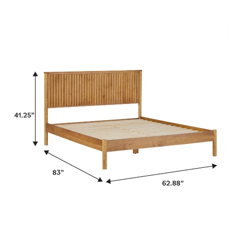 Natural Reeded Headboard Queen Bed