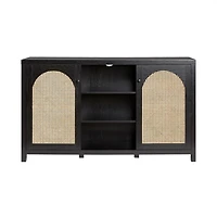 Black Wood and Rattan 2-Door Sideboard
