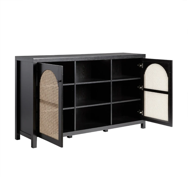Black Wood and Rattan 2-Door Sideboard