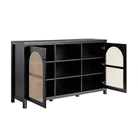 Black Wood and Rattan 2-Door Sideboard