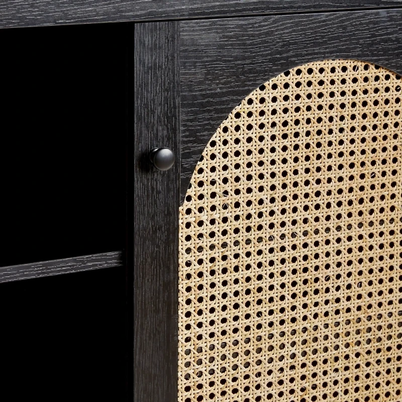 Black Wood and Rattan 2-Door Sideboard
