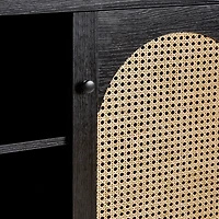 Black Wood and Rattan 2-Door Sideboard