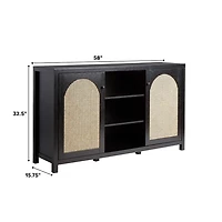 Black Wood and Rattan 2-Door Sideboard