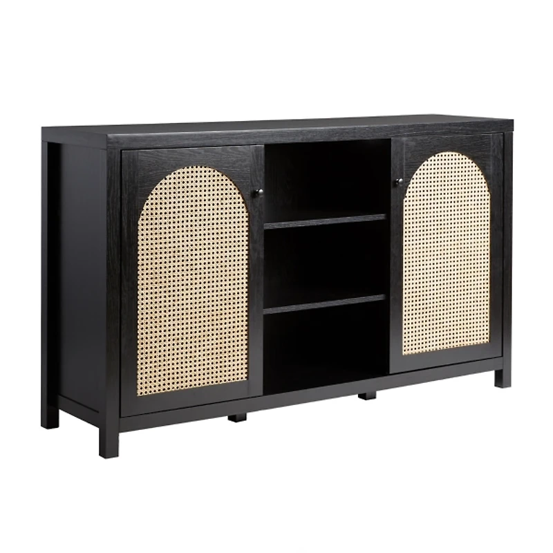 Black Wood and Rattan 2-Door Sideboard