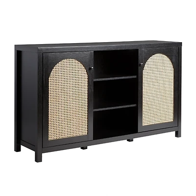 Black Wood and Rattan 2-Door Sideboard
