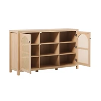 Natural Wood and Rattan 2-Door Sideboard